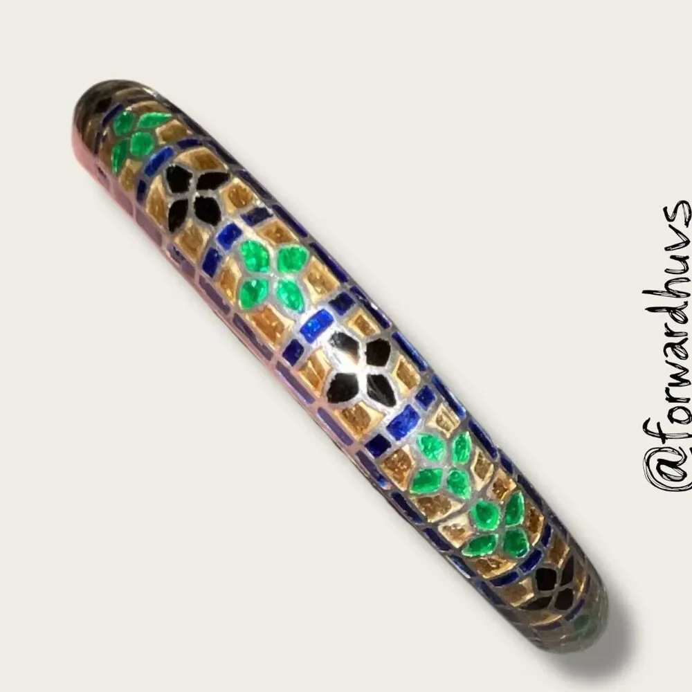 Sterling Silver Bangle – Meenakari Enamel Mosaic – 925 Marked